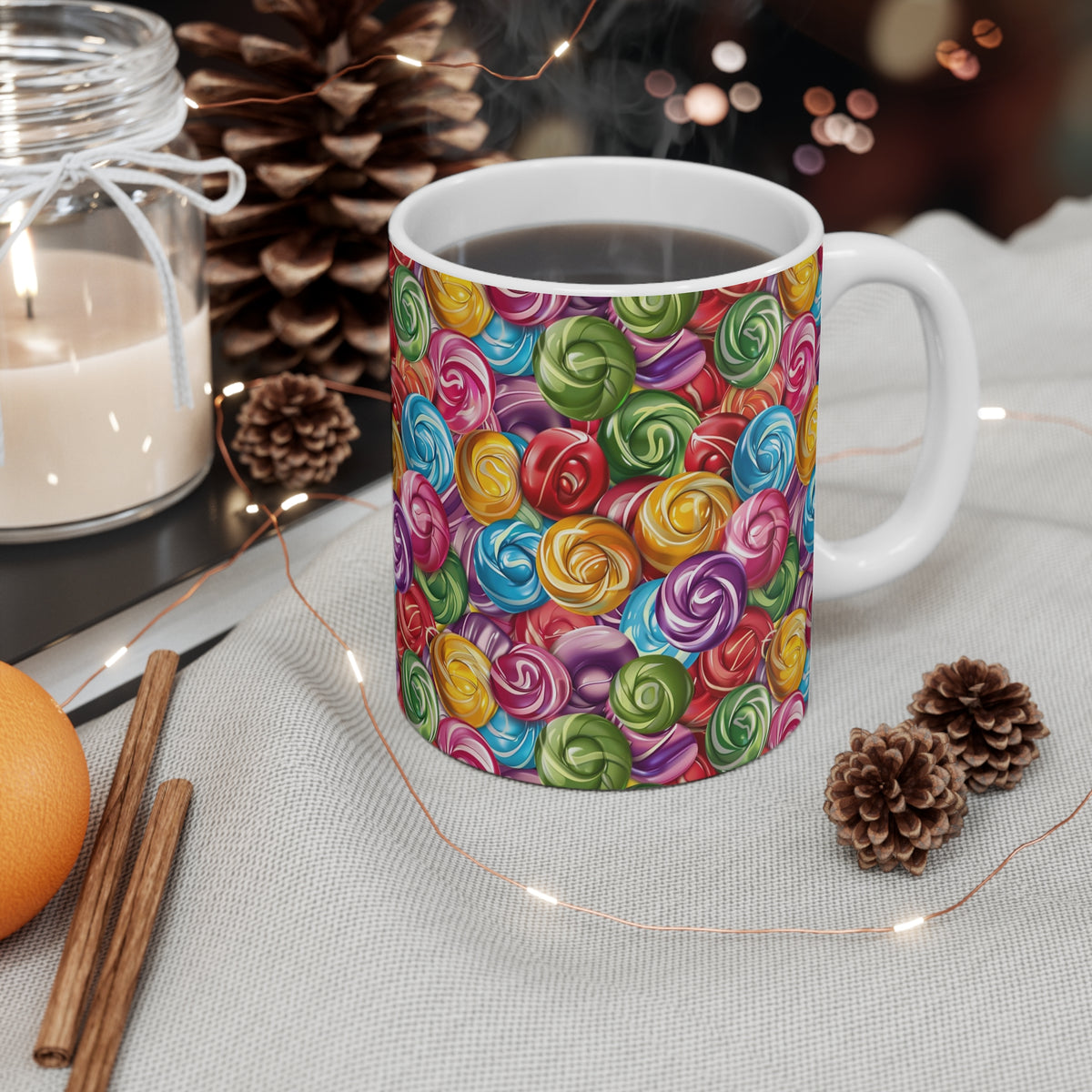 Colorful All-Over Candy Theme Coffee Mug Fun Ceramic Drinkware 462