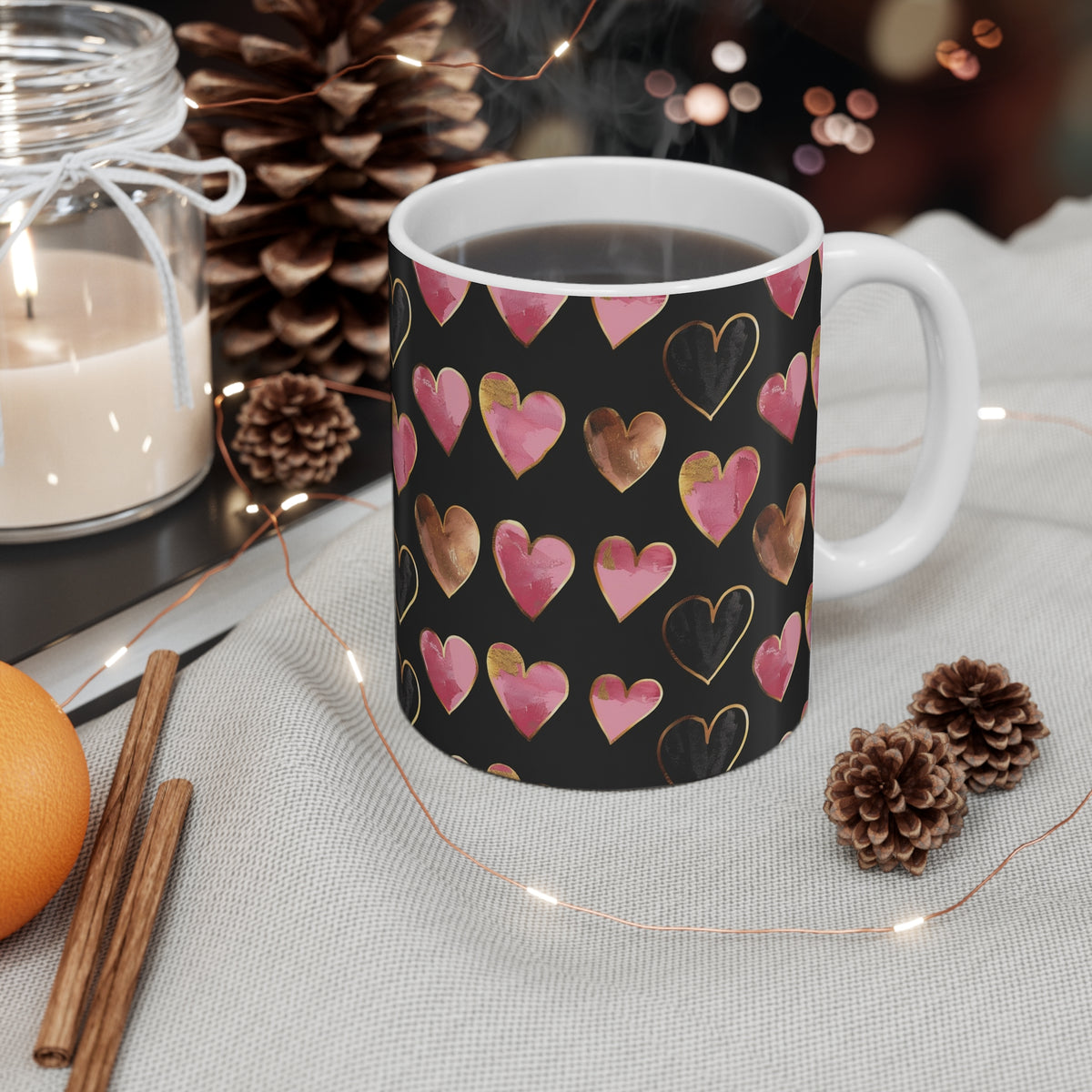 Colorful Heart Design Coffee Mug - Endless Love Pattern Ceramic Cup 439