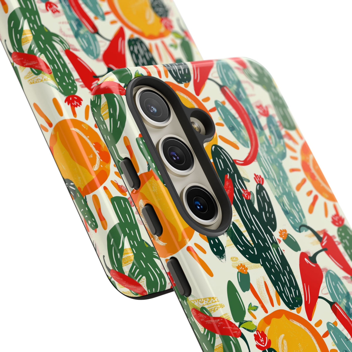 Cactuses, Peppers & Sun Pattern Phone Case – Vibrant Summer Design for Stylish Protection 2