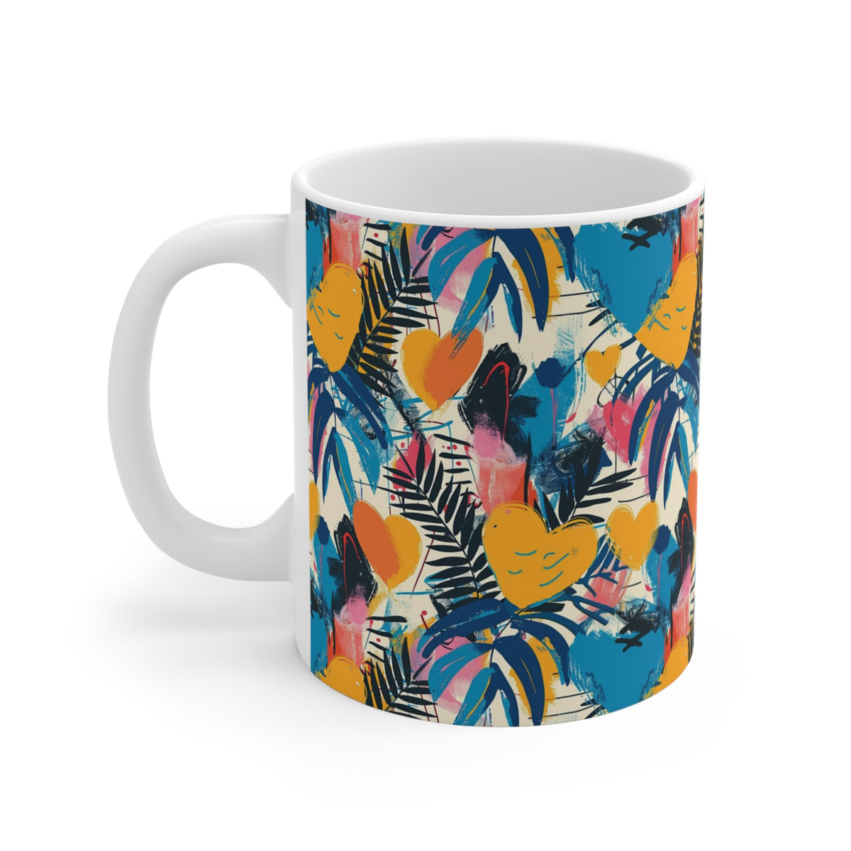 Colorful Heart Design Coffee Mug - Endless Love Pattern Ceramic Cup 305