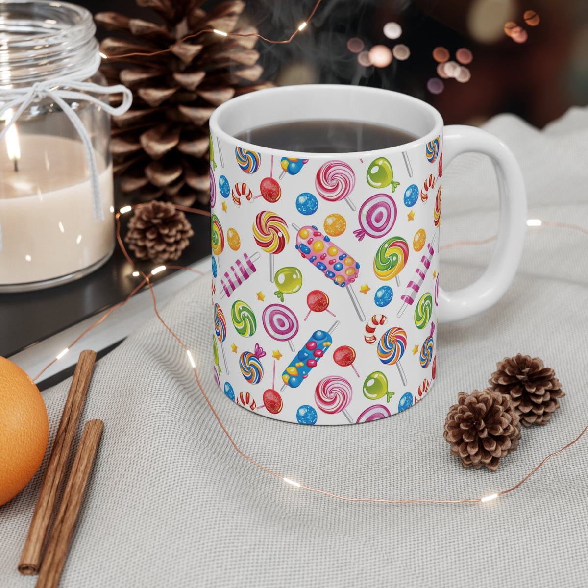 Colorful All-Over Candy Theme Coffee Mug Fun Ceramic Drinkware 449