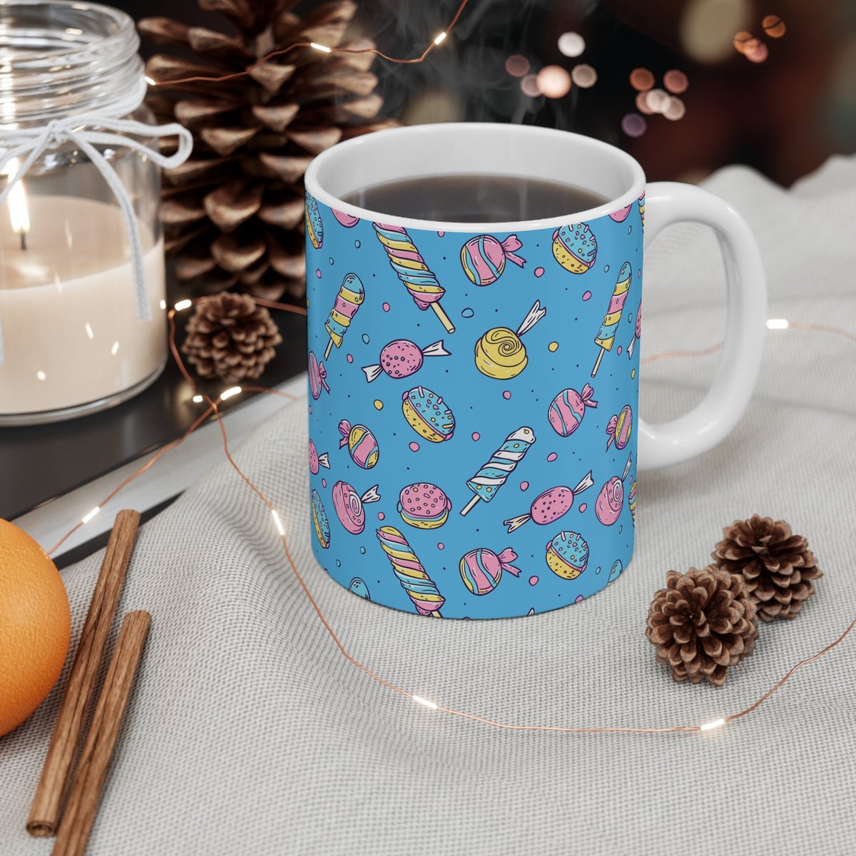 Colorful All-Over Candy Theme Coffee Mug Fun Ceramic Drinkware 156