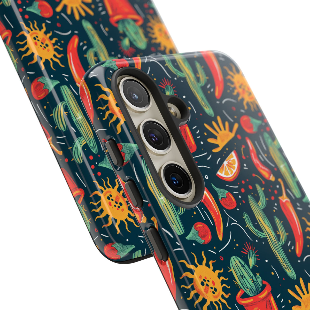 Cactuses, Peppers & Sun Pattern Phone Case – Vibrant Summer Design for Stylish Protection