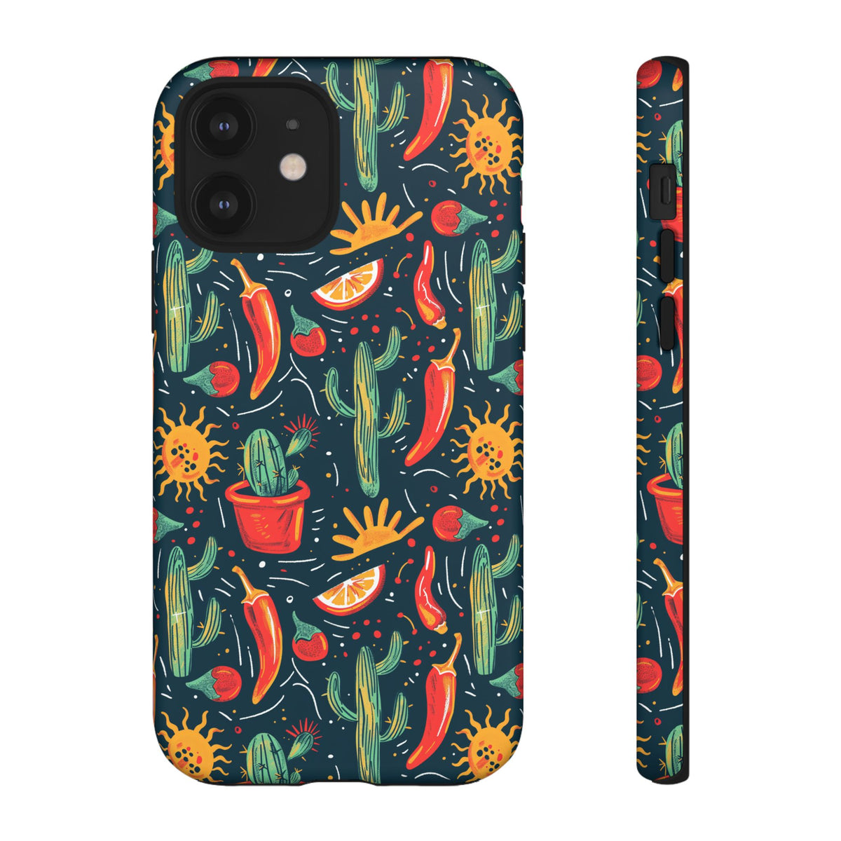 Cactuses, Peppers & Sun Pattern Phone Case – Vibrant Summer Design for Stylish Protection