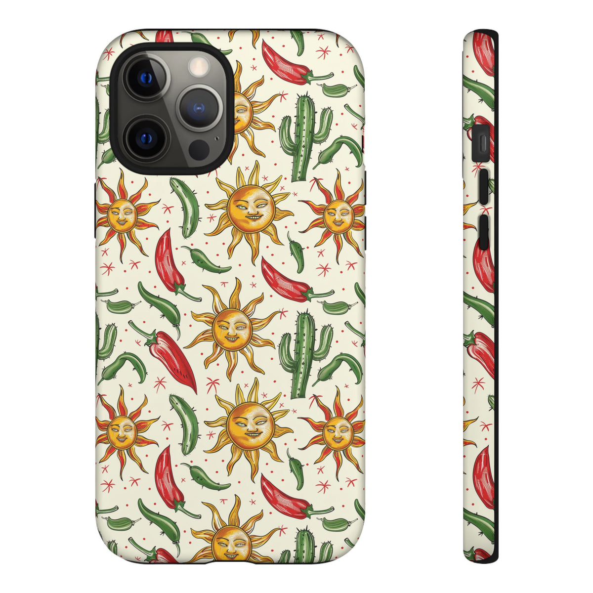 Cactuses, Peppers & Sun Pattern Phone Case – Vibrant Summer Design for Stylish Protection