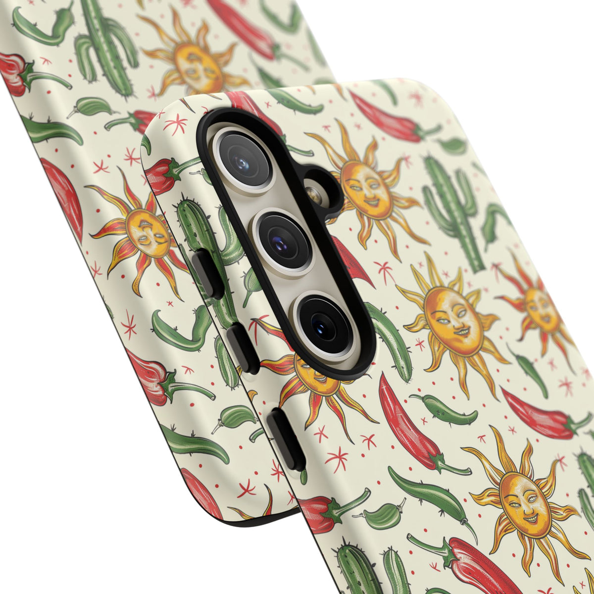 Cactuses, Peppers & Sun Pattern Phone Case – Vibrant Summer Design for Stylish Protection