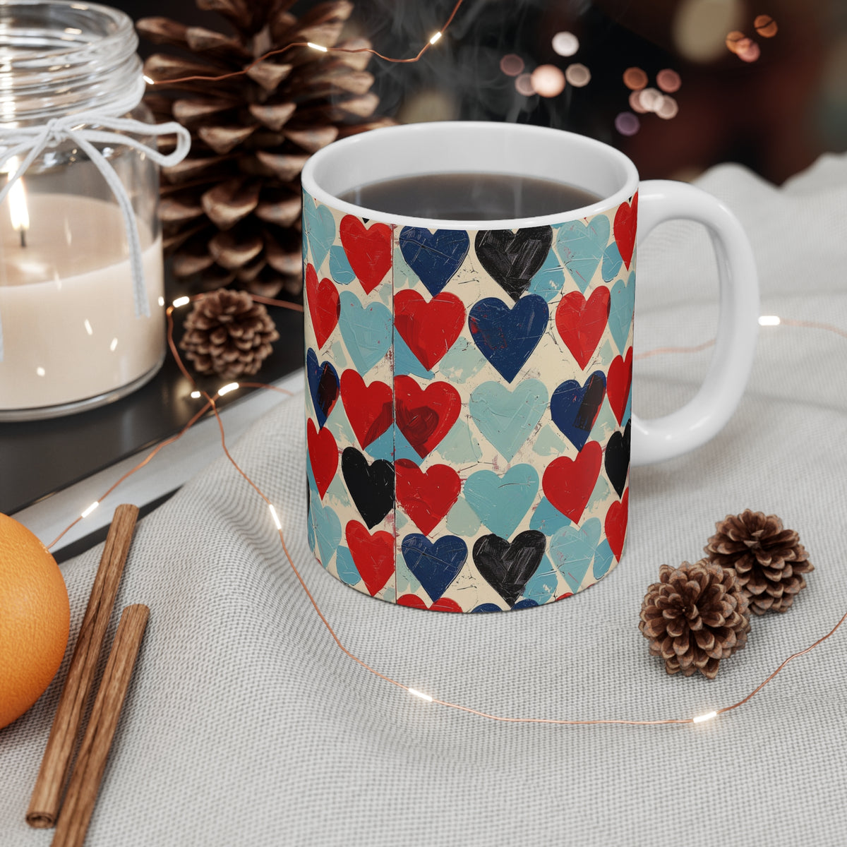 Colorful Heart Design Coffee Mug - Endless Love Pattern Ceramic Cup 320