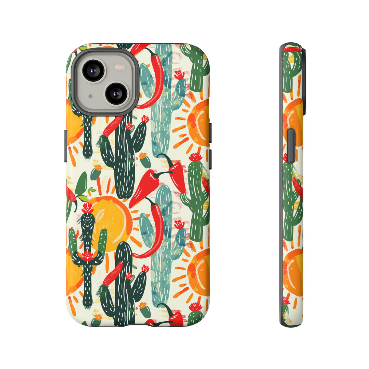 Cactuses, Peppers & Sun Pattern Phone Case – Vibrant Summer Design for Stylish Protection 2