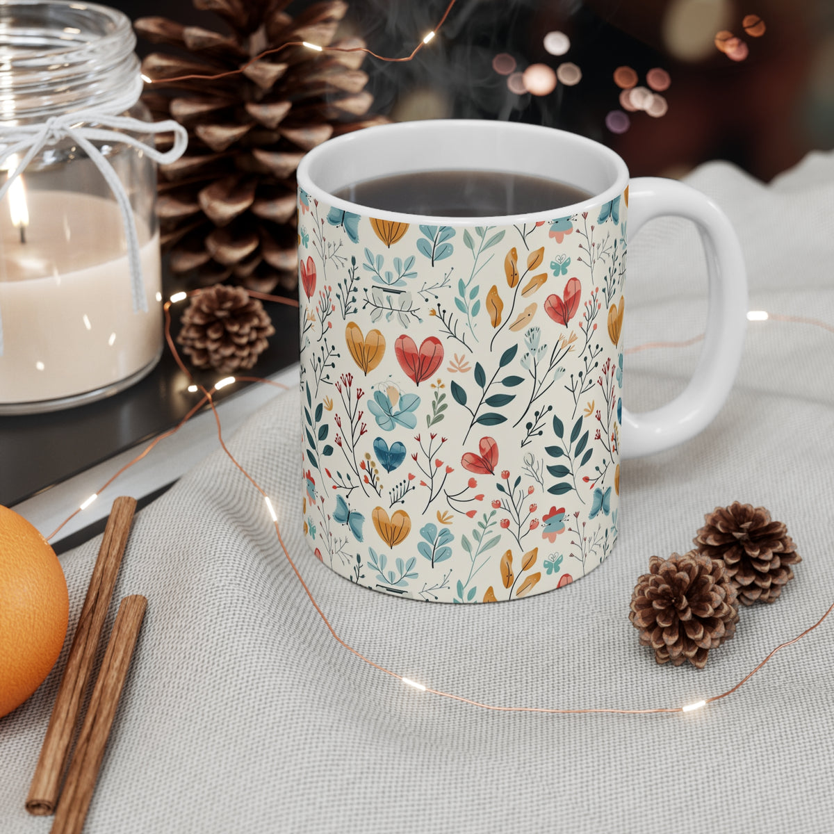 Colorful Heart Design Coffee Mug - Endless Love Pattern Ceramic Cup 351