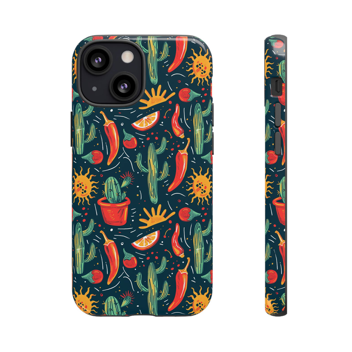 Cactuses, Peppers & Sun Pattern Phone Case – Vibrant Summer Design for Stylish Protection