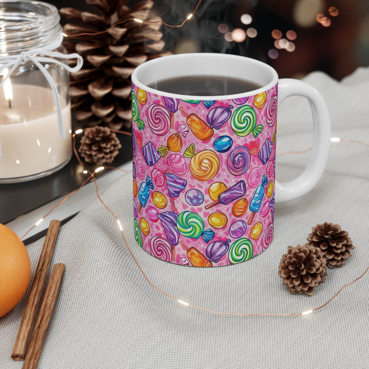 Colorful All-Over Candy Theme Coffee Mug Fun Ceramic Drinkware 294