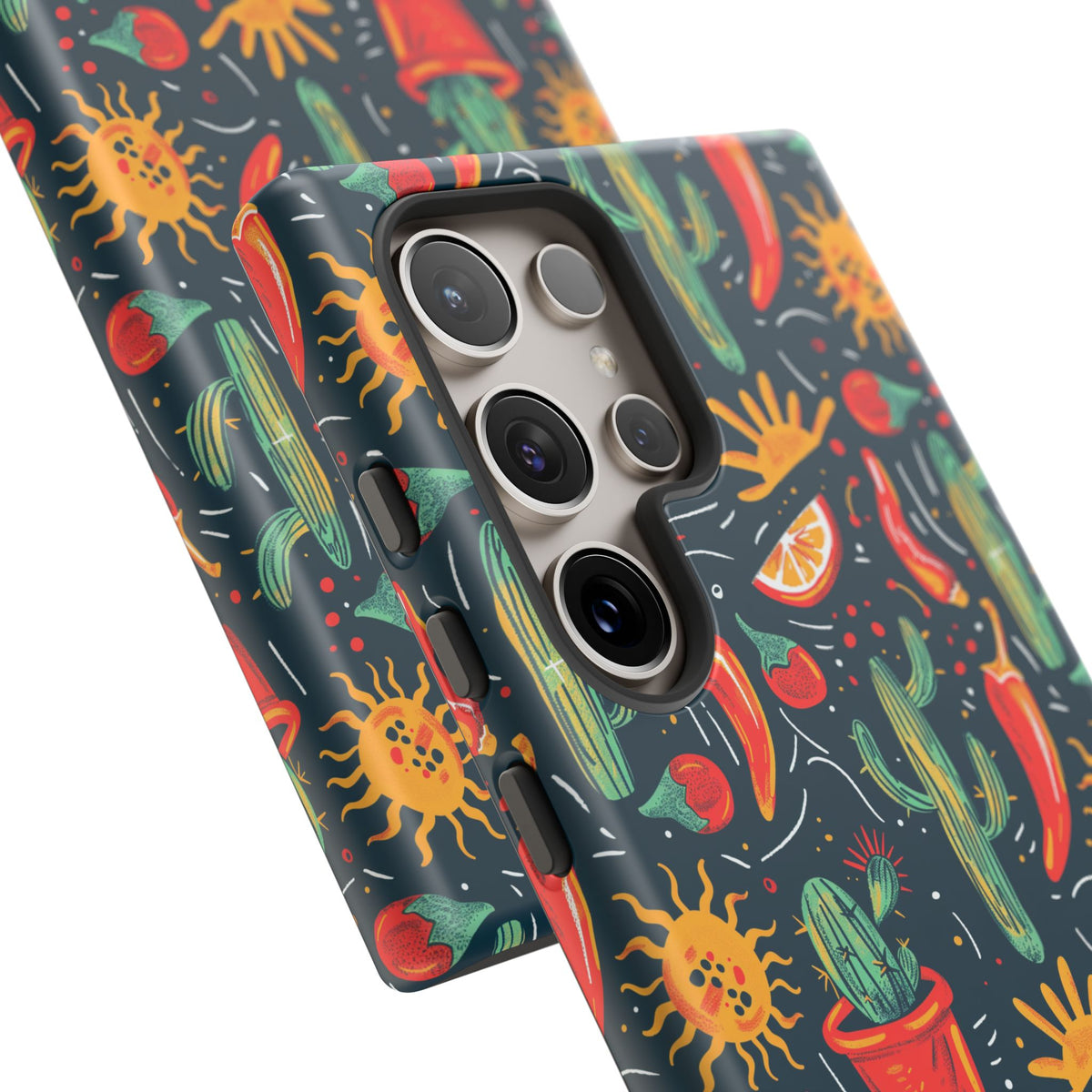 Cactuses, Peppers & Sun Pattern Phone Case – Vibrant Summer Design for Stylish Protection