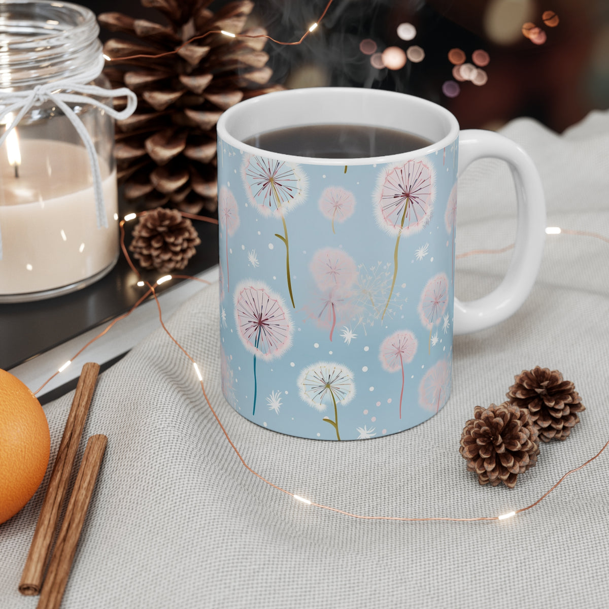 Pastel Dandelion Pattern Coffee Cup-Floral Ceramic Mug for Tea and Coffee  (2)