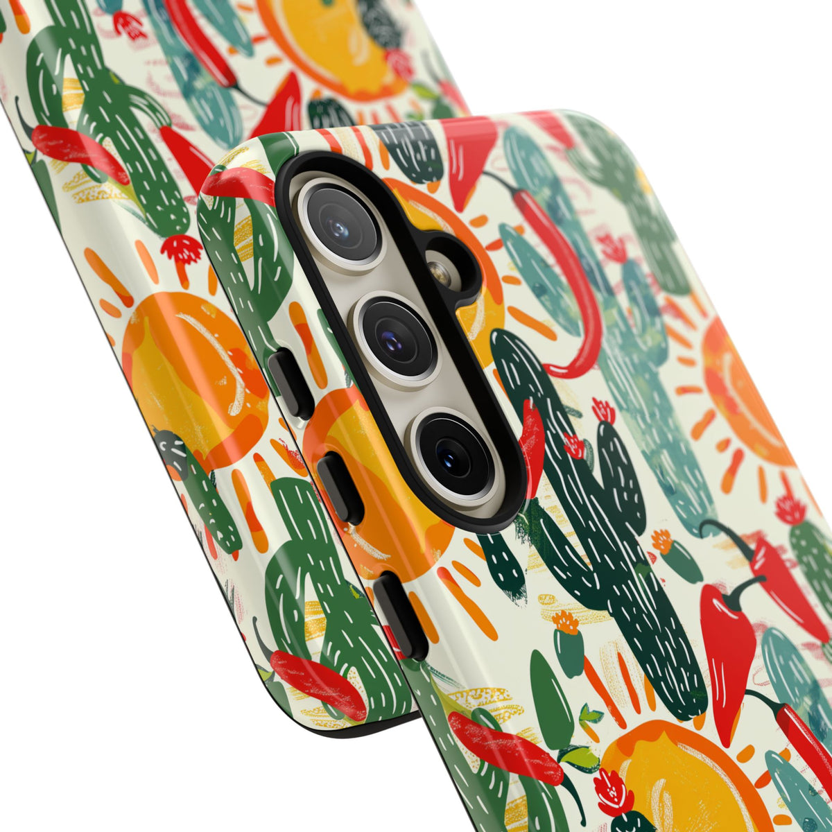 Cactuses, Peppers & Sun Pattern Phone Case – Vibrant Summer Design for Stylish Protection 2