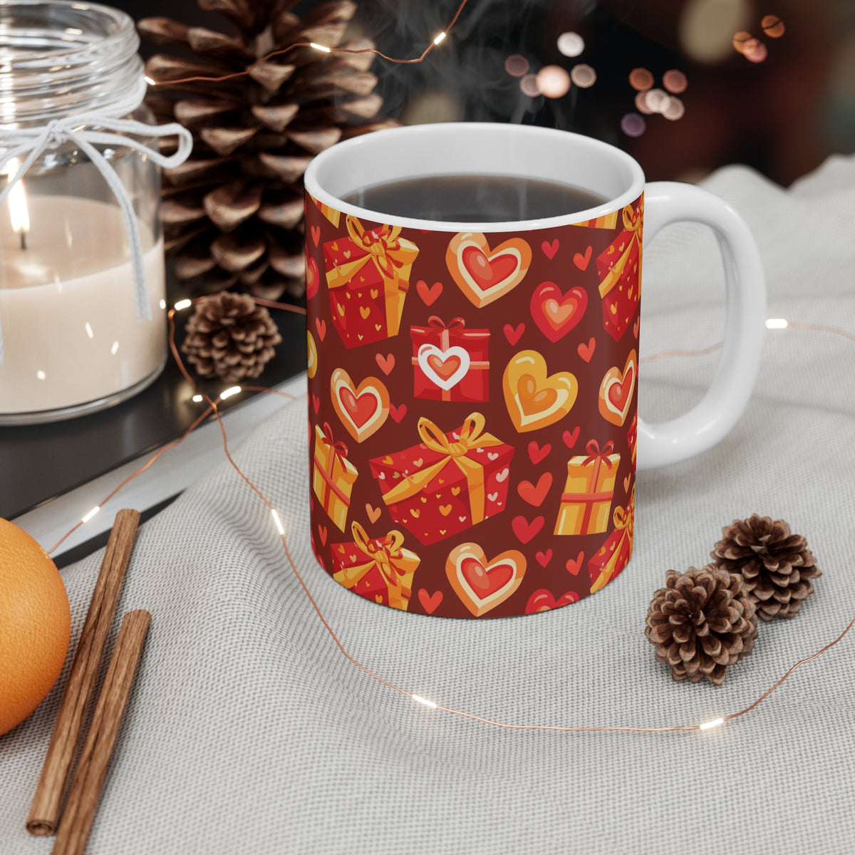 Colorful Heart Design Coffee Mug - Endless Love Pattern Ceramic Cup 128
