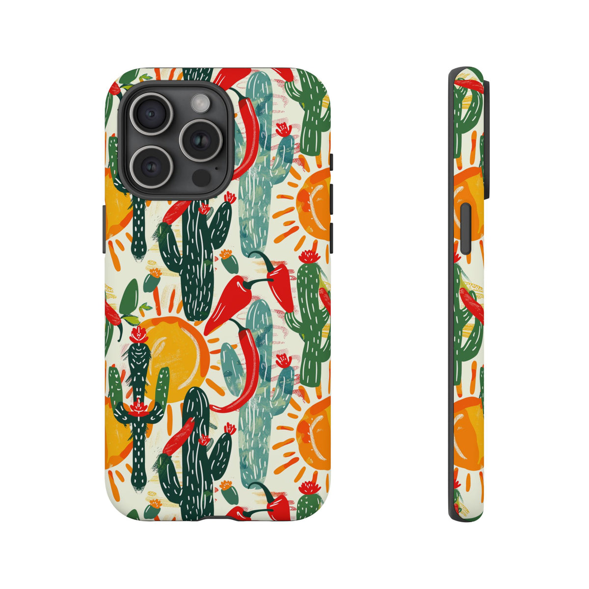 Cactuses, Peppers & Sun Pattern Phone Case – Vibrant Summer Design for Stylish Protection 2