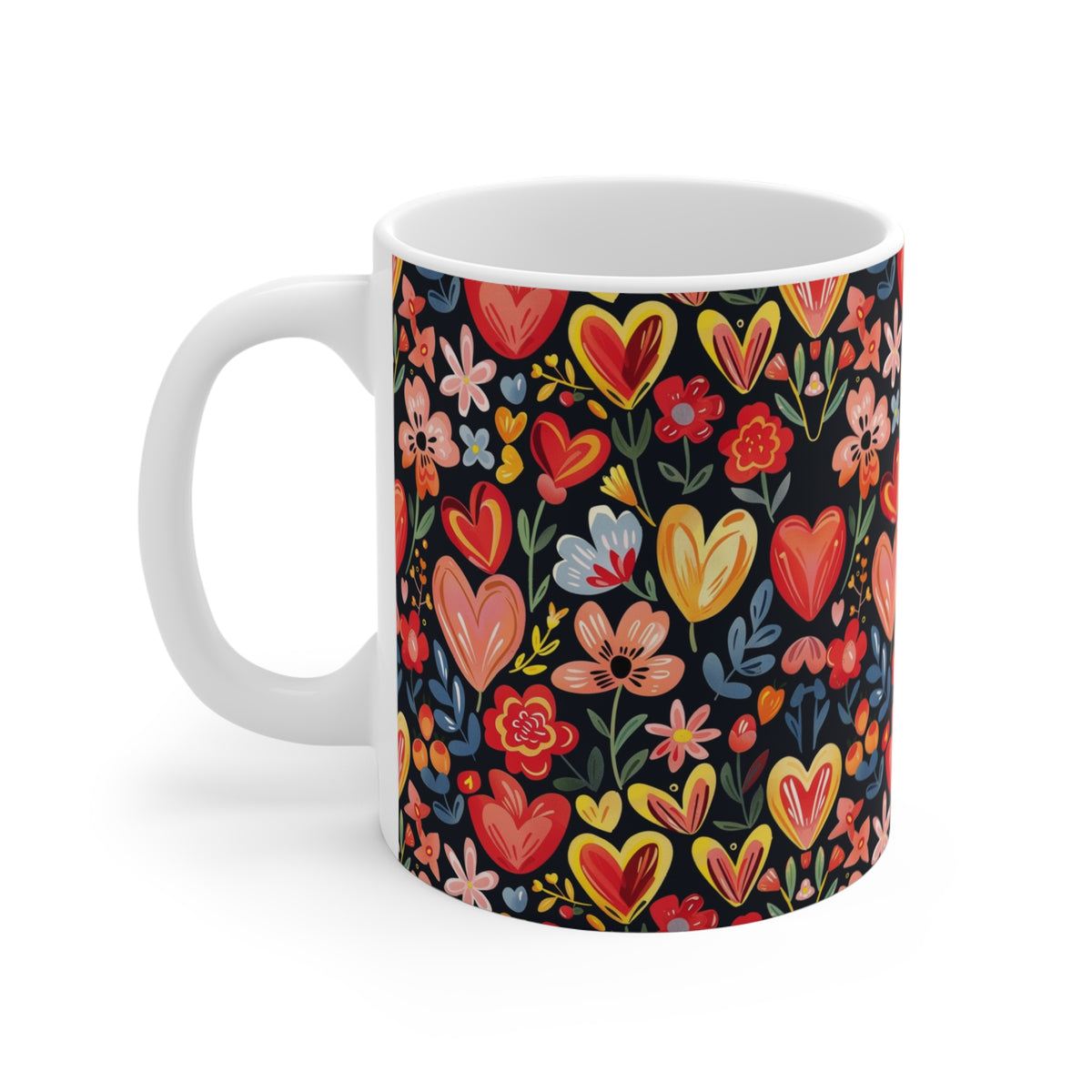Colorful Heart Design Coffee Mug - Endless Love Pattern Ceramic Cup 1016
