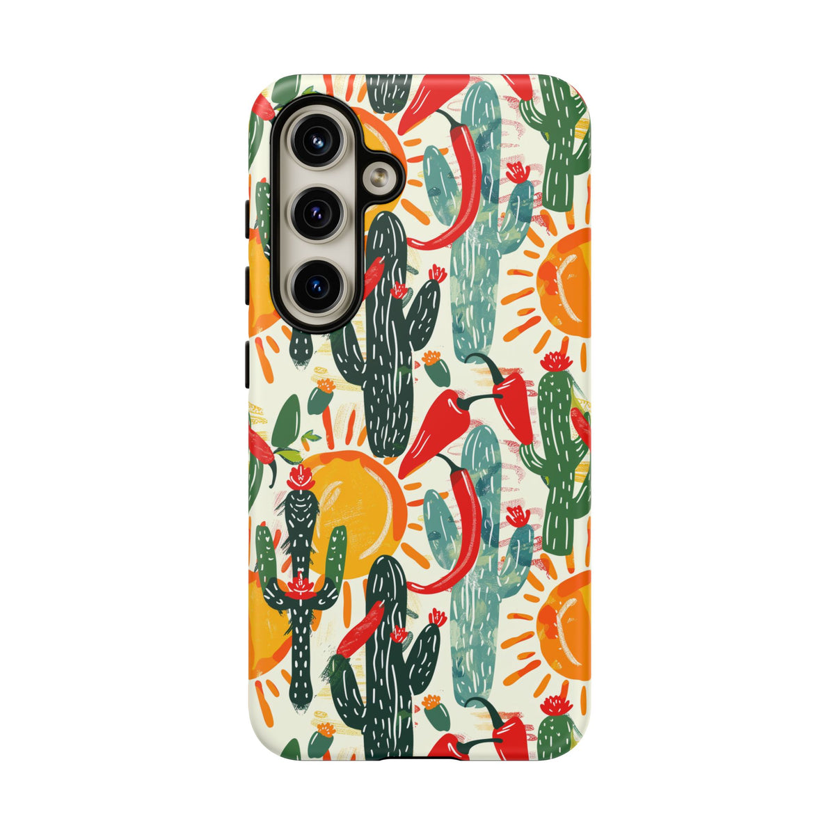 Cactuses, Peppers & Sun Pattern Phone Case – Vibrant Summer Design for Stylish Protection 2