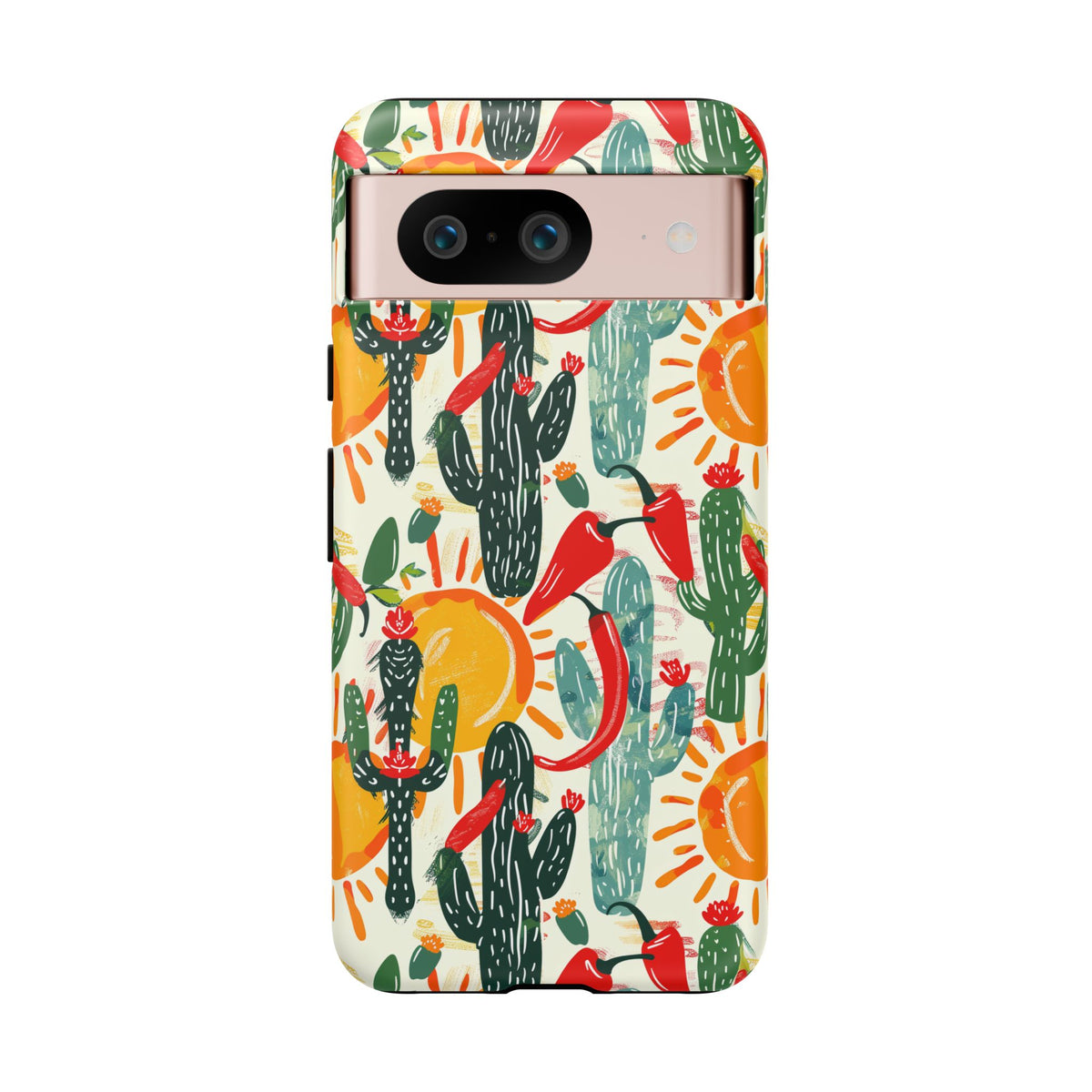 Cactuses, Peppers & Sun Pattern Phone Case – Vibrant Summer Design for Stylish Protection 2