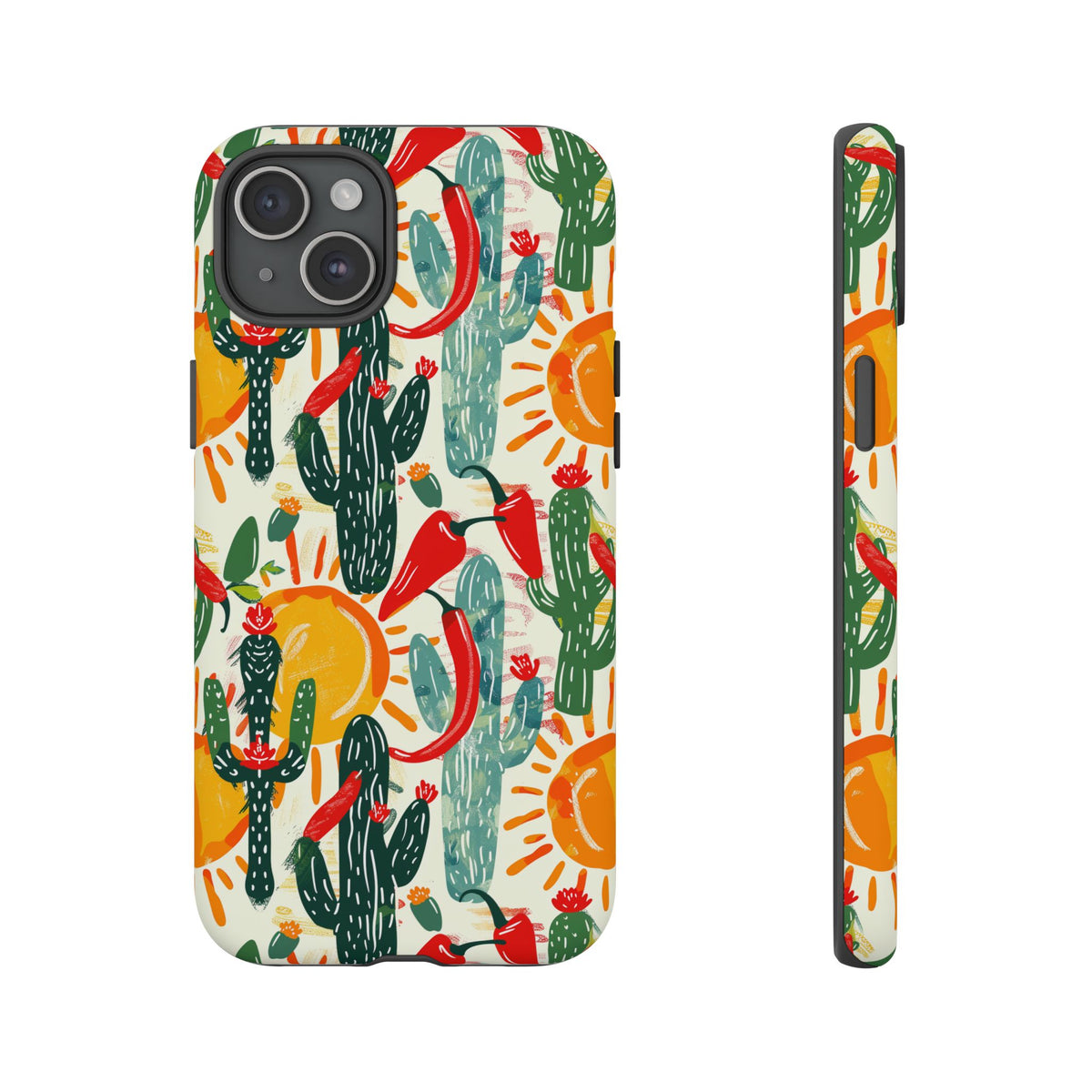 Cactuses, Peppers & Sun Pattern Phone Case – Vibrant Summer Design for Stylish Protection 2