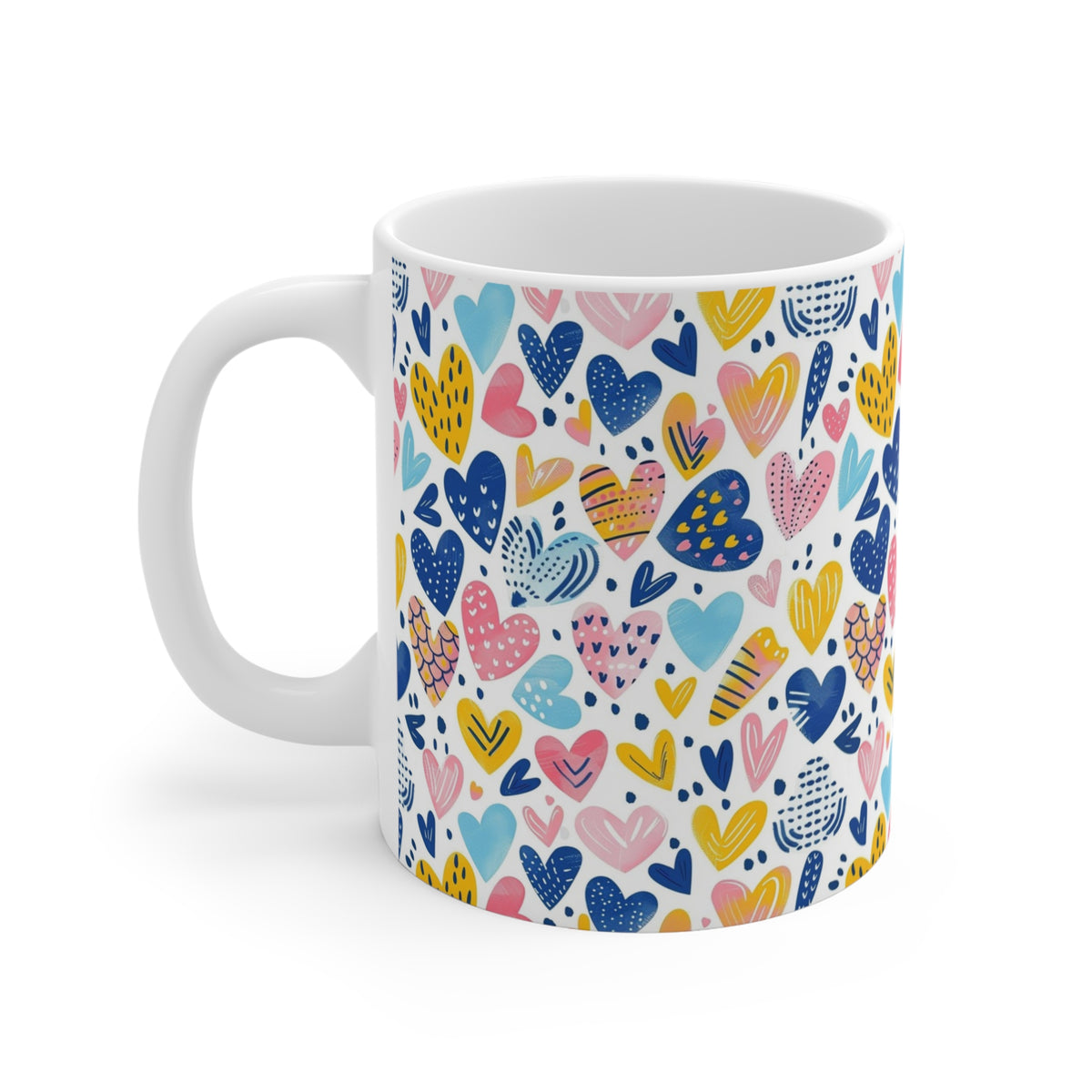 Colorful Heart Design Coffee Mug - Endless Love Pattern Ceramic Cup 314
