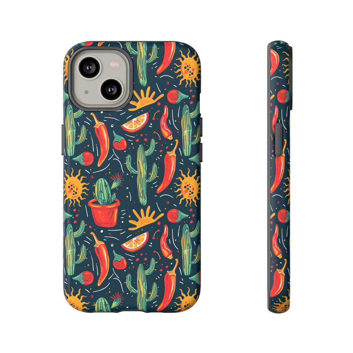 Cactuses, Peppers & Sun Pattern Phone Case – Vibrant Summer Design for Stylish Protection