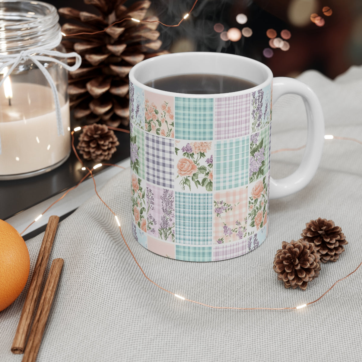 Farmhouse Patchwork Pastel Pattern Coffee Cup  (3)