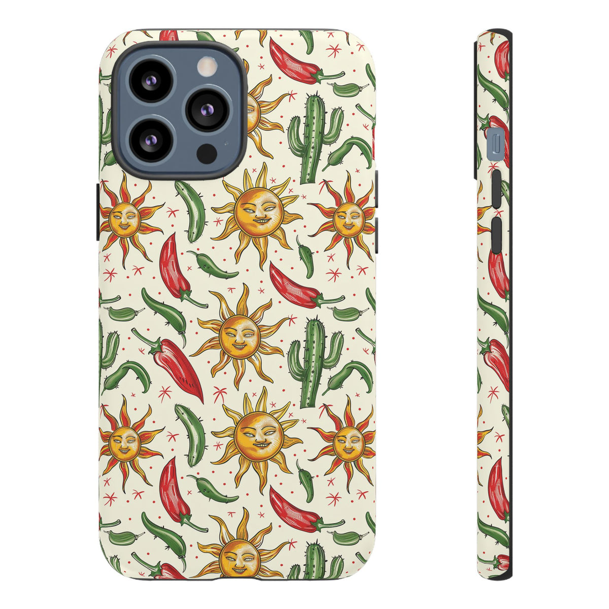 Cactuses, Peppers & Sun Pattern Phone Case – Vibrant Summer Design for Stylish Protection