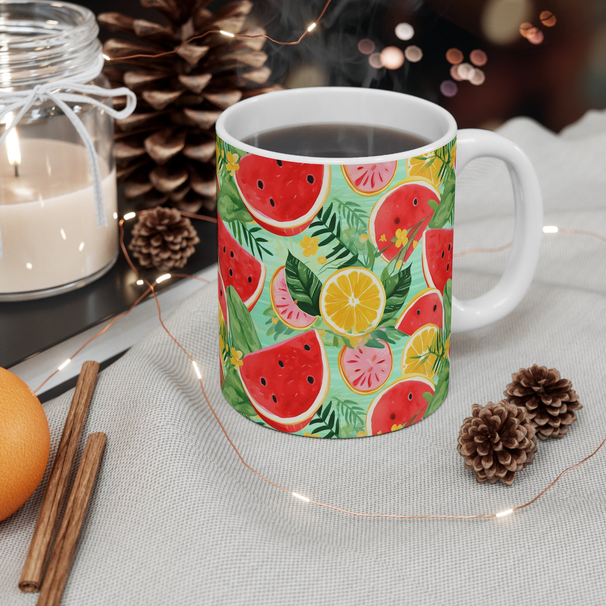 Vibrant Infinite Fruit Pattern Coffee Mug - Unique Ceramic Drinkware 995