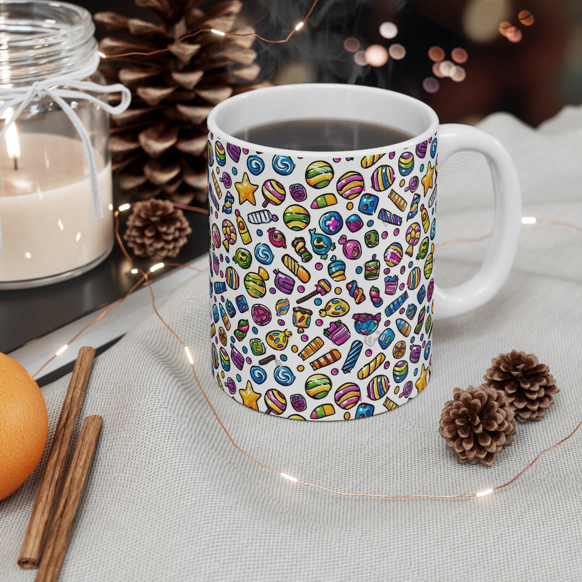 Colorful All-Over Candy Theme Coffee Mug Fun Ceramic Drinkware 139