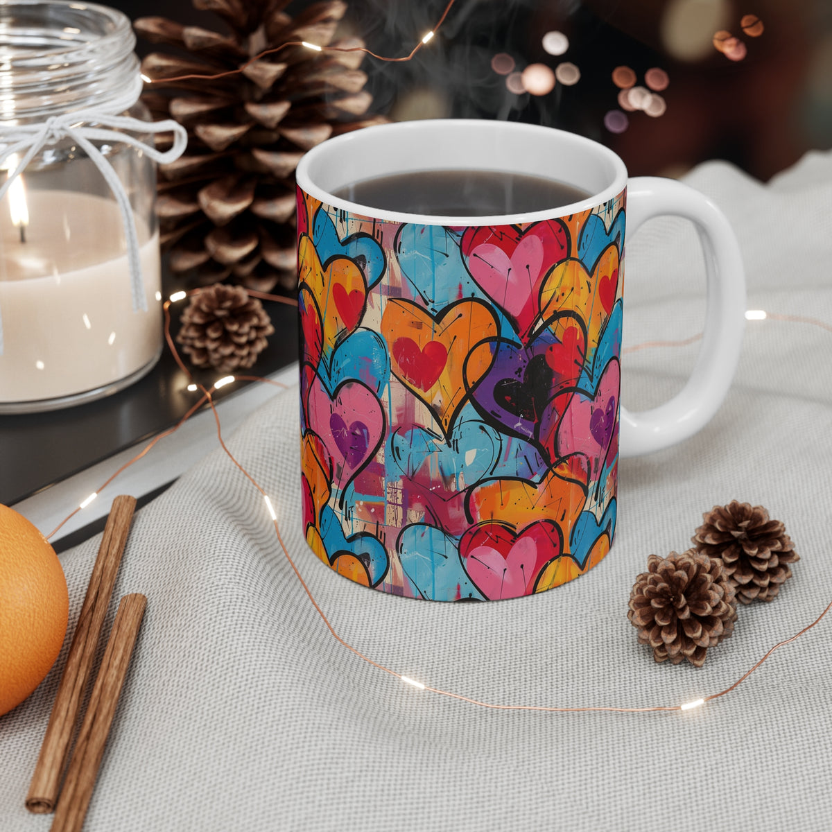 Colorful Heart Design Coffee Mug - Endless Love Pattern Ceramic Cup 35