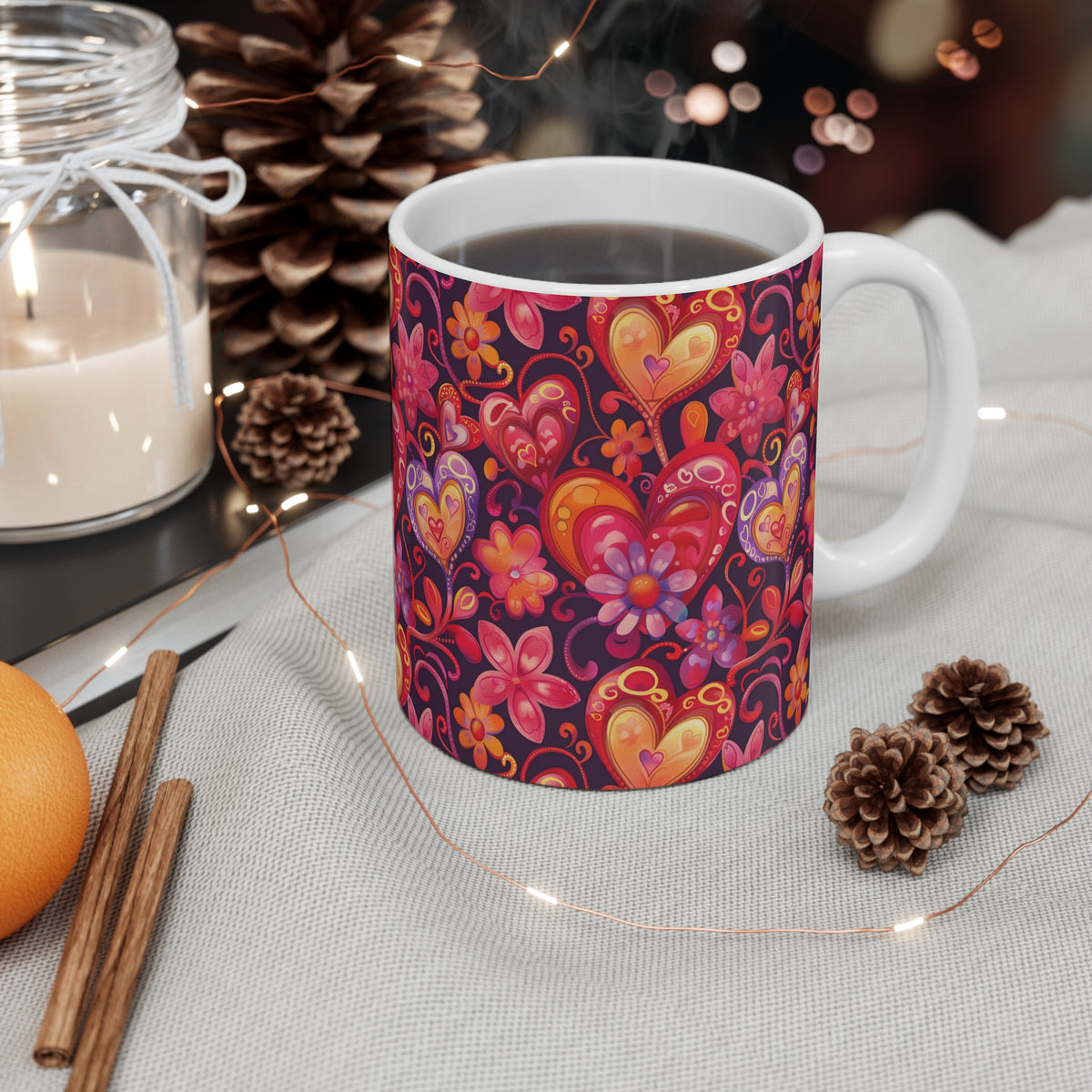 Colorful Heart Design Coffee Mug - Endless Love Pattern Ceramic Cup 222
