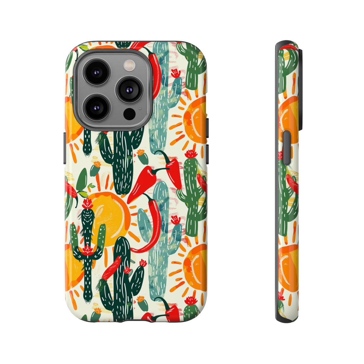 Cactuses, Peppers & Sun Pattern Phone Case – Vibrant Summer Design for Stylish Protection 2