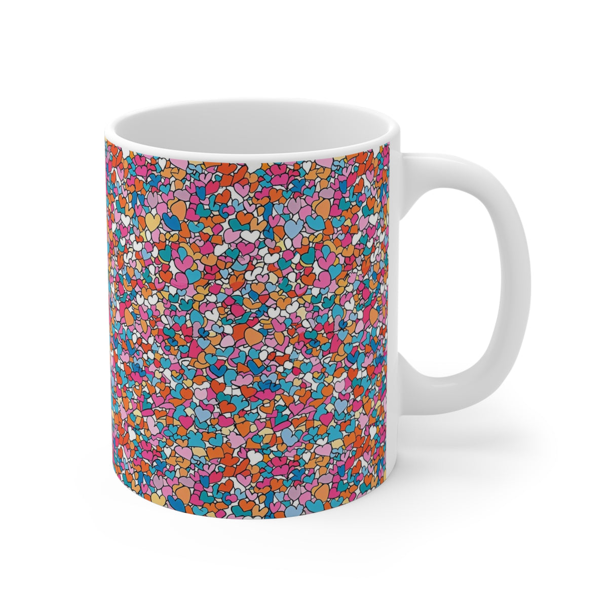 Colorful Heart Design Coffee Mug - Endless Love Pattern Ceramic Cup 464