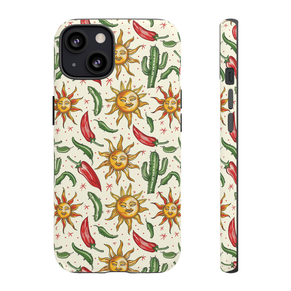 Cactuses, Peppers & Sun Pattern Phone Case – Vibrant Summer Design for Stylish Protection