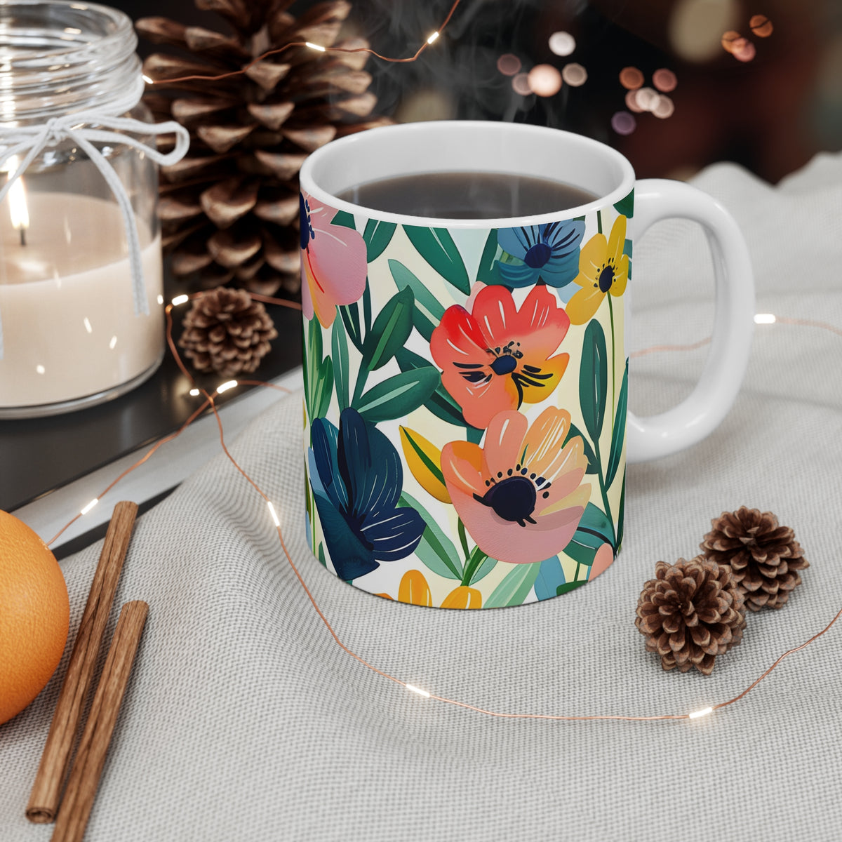 Colorful Spring Flower Pattern Ceramic Coffee Mug  (6)