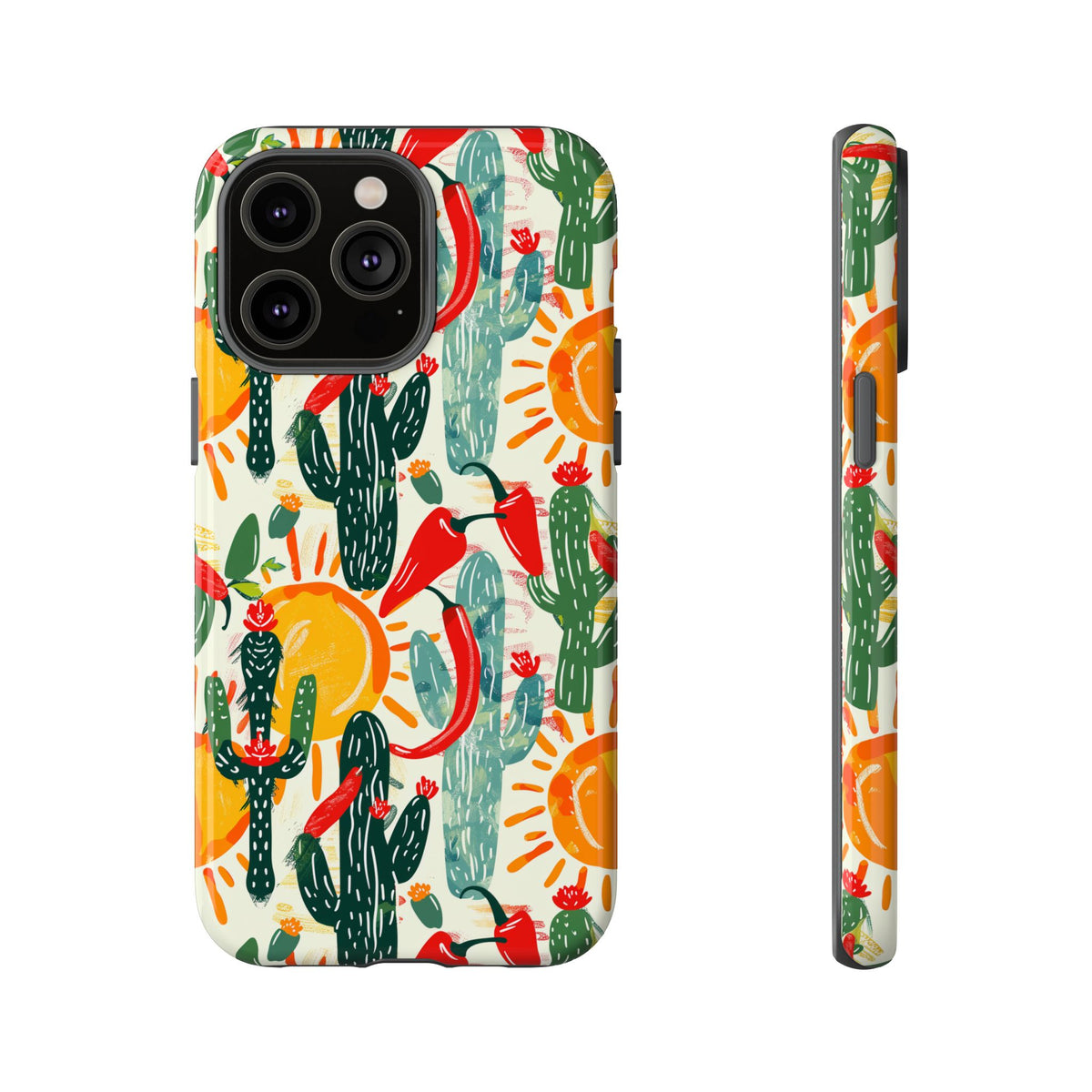 Cactuses, Peppers & Sun Pattern Phone Case – Vibrant Summer Design for Stylish Protection 2