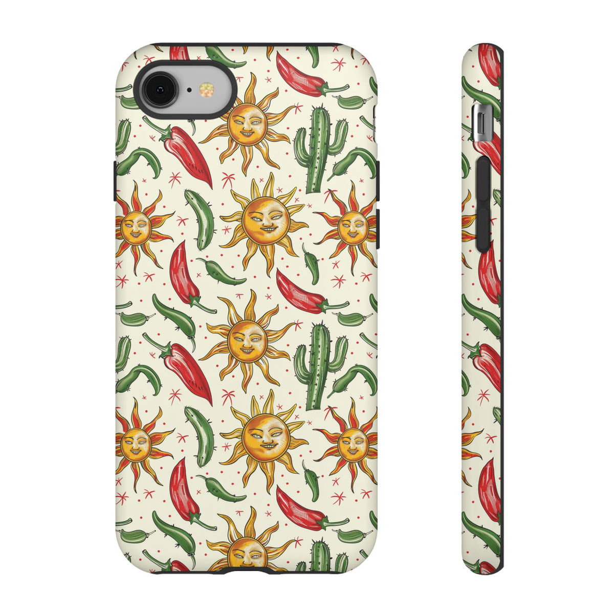 Cactuses, Peppers & Sun Pattern Phone Case – Vibrant Summer Design for Stylish Protection