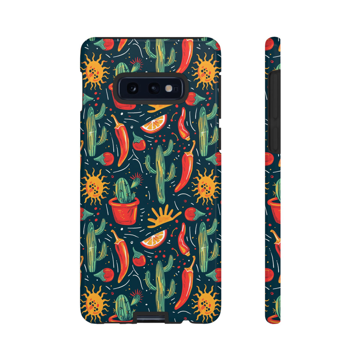 Cactuses, Peppers & Sun Pattern Phone Case – Vibrant Summer Design for Stylish Protection