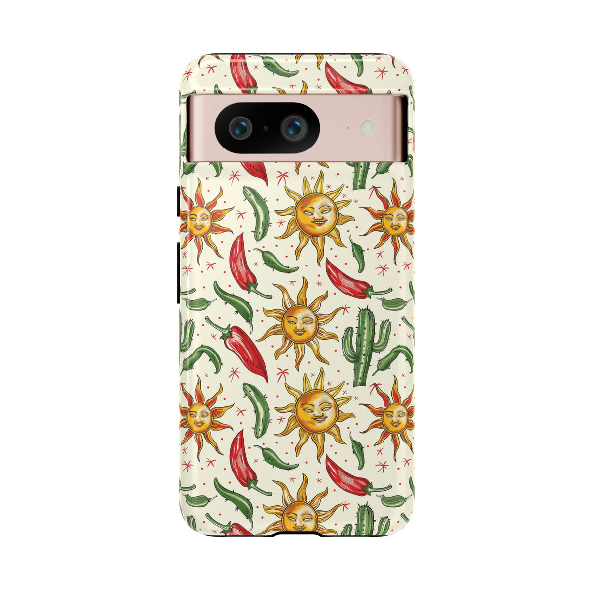 Cactuses, Peppers & Sun Pattern Phone Case – Vibrant Summer Design for Stylish Protection