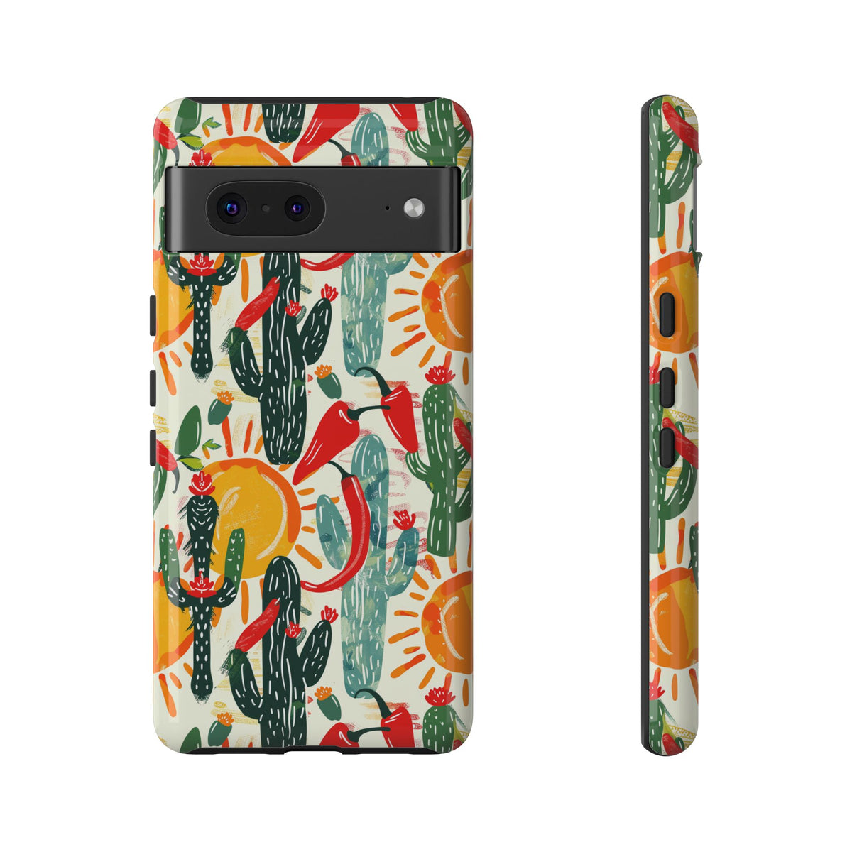 Cactuses, Peppers & Sun Pattern Phone Case – Vibrant Summer Design for Stylish Protection 2