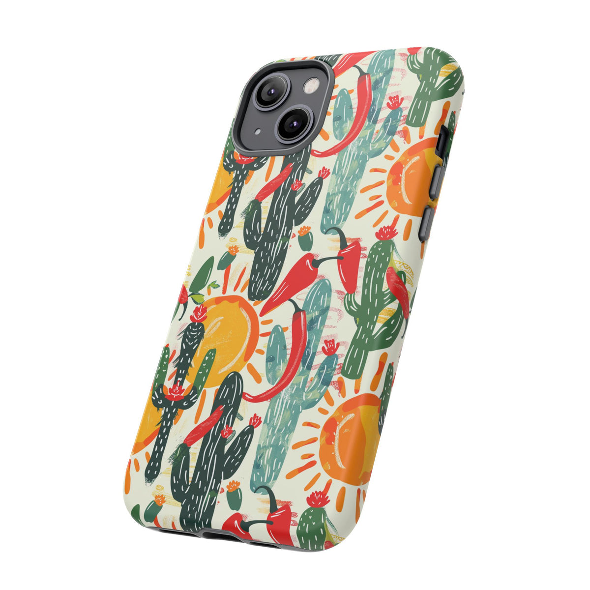 Cactuses, Peppers & Sun Pattern Phone Case – Vibrant Summer Design for Stylish Protection 2