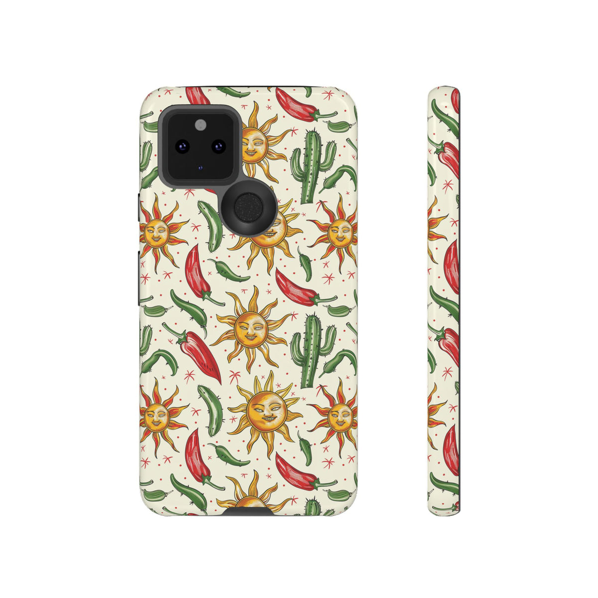 Cactuses, Peppers & Sun Pattern Phone Case – Vibrant Summer Design for Stylish Protection