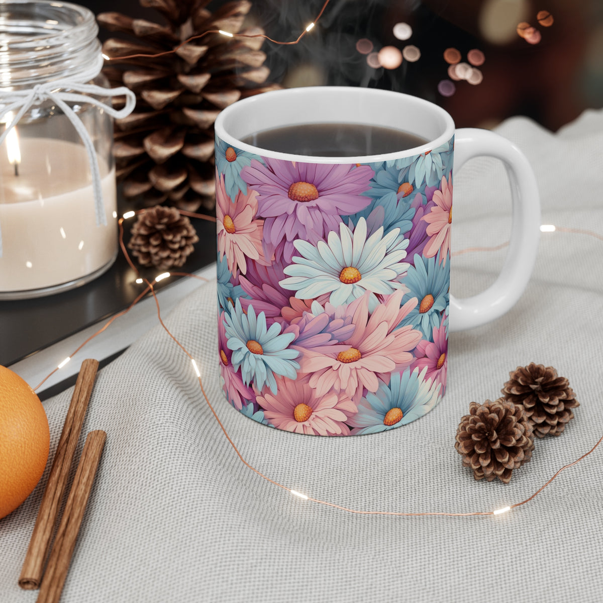 Pastel Daisies Pattern Coffee Cup-Floral Ceramic Mug for Tea and Coffee  (10)