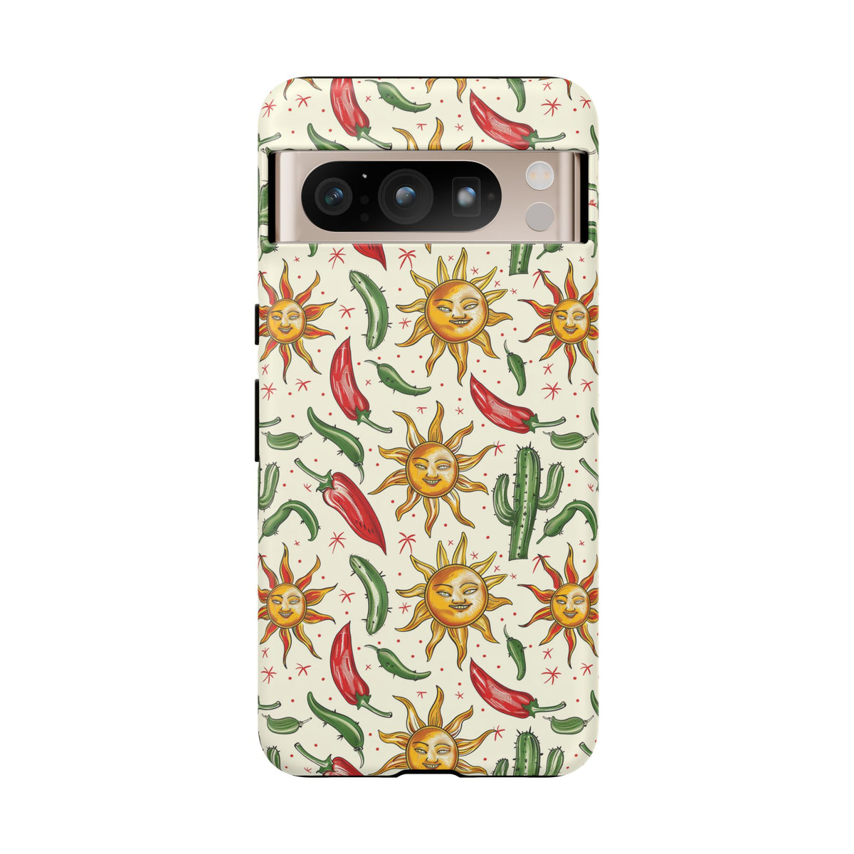 Cactuses, Peppers & Sun Pattern Phone Case – Vibrant Summer Design for Stylish Protection