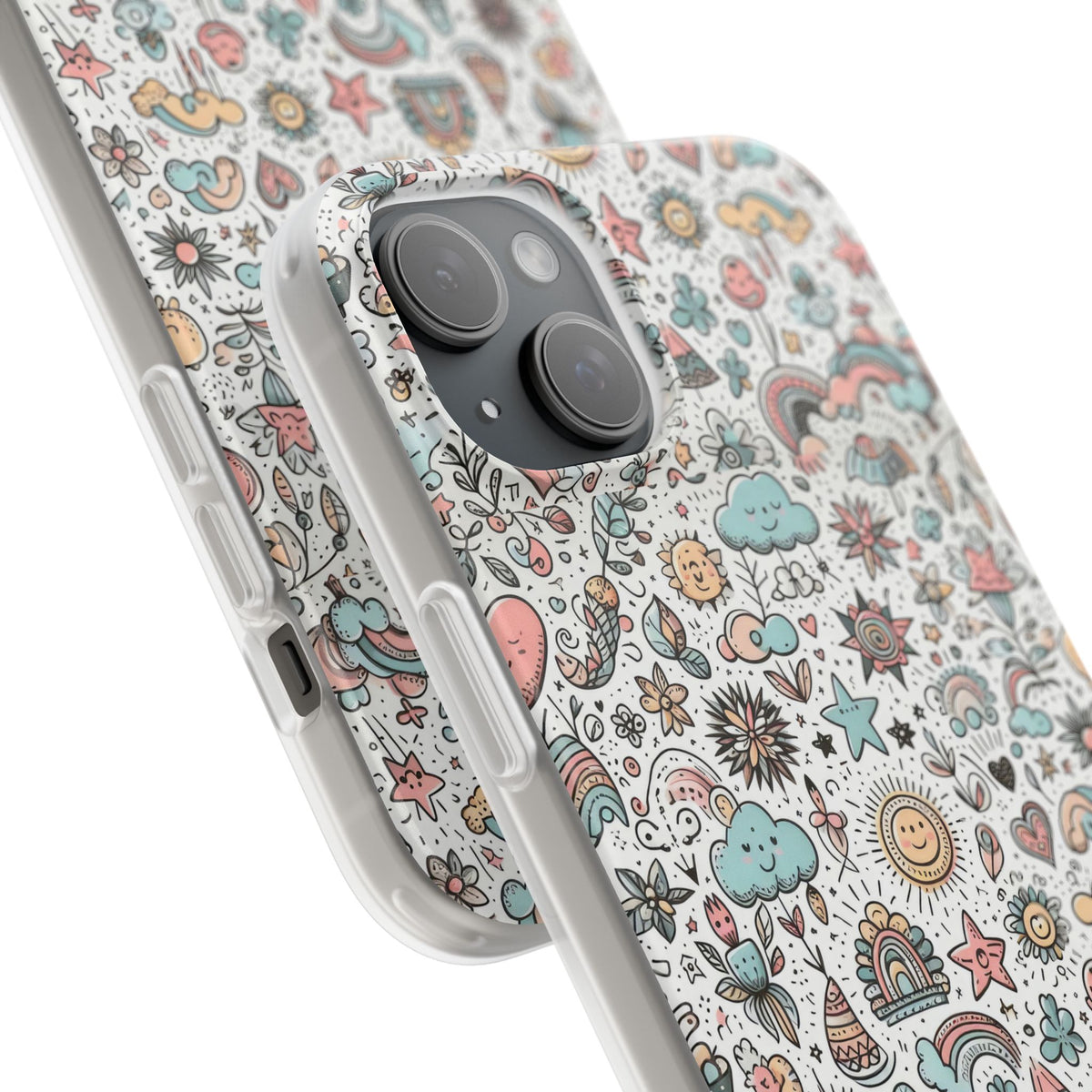 Pastel Doodle Pattern Phone Case – A Playful Touch of Elegance