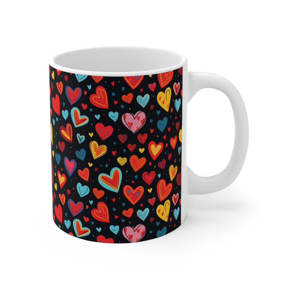 Colorful Heart Design Coffee Mug - Endless Love Pattern Ceramic Cup 707