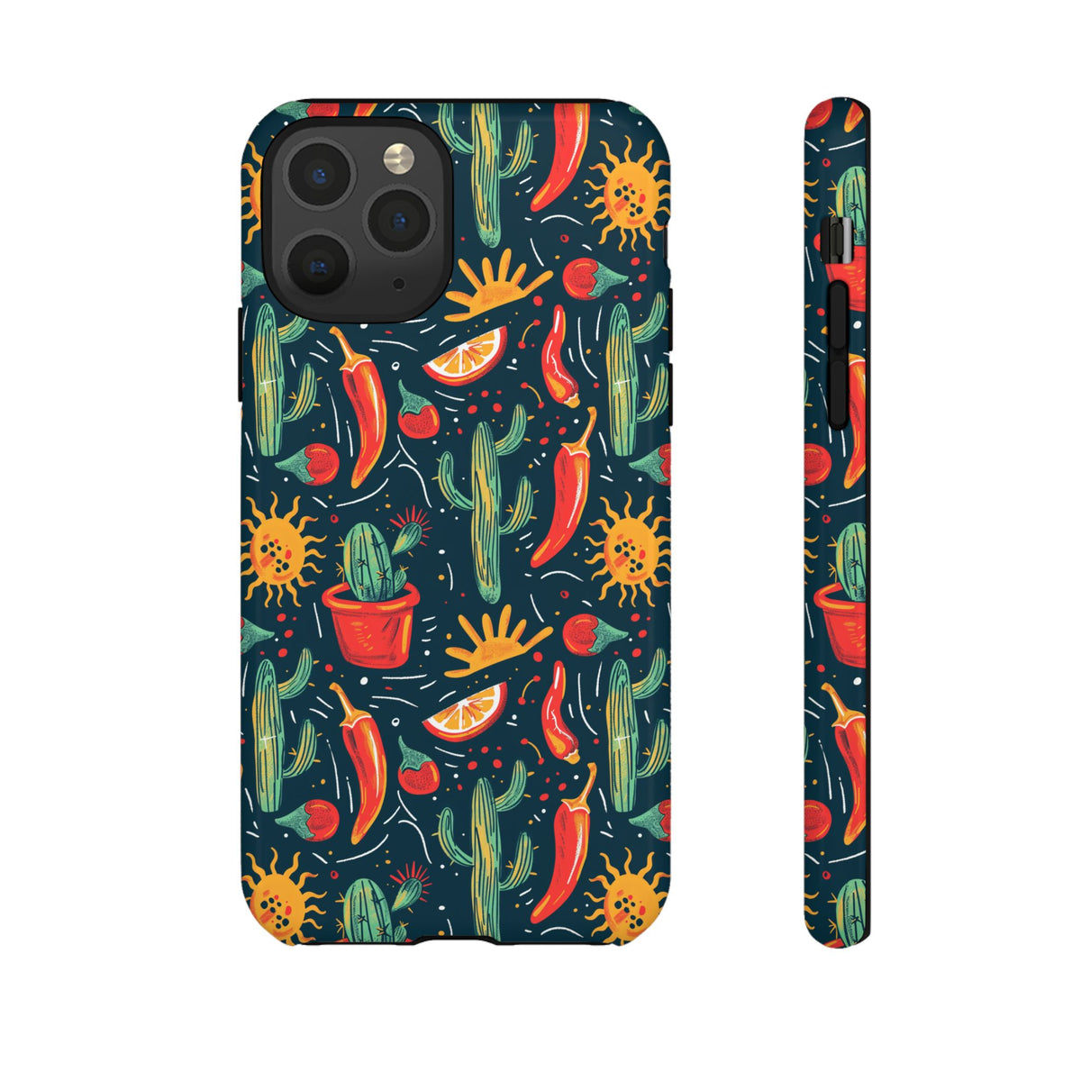 Cactuses, Peppers & Sun Pattern Phone Case – Vibrant Summer Design for Stylish Protection