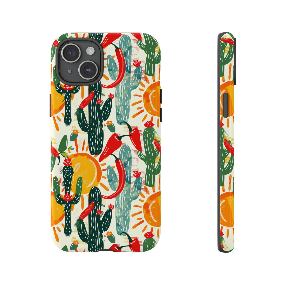 Cactuses, Peppers & Sun Pattern Phone Case – Vibrant Summer Design for Stylish Protection 2