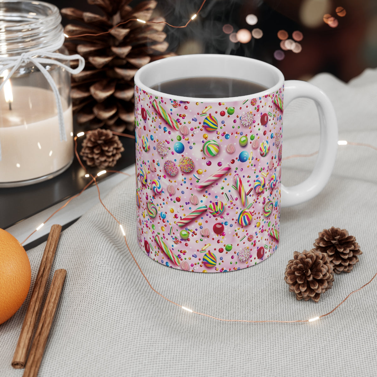 Colorful All-Over Candy Theme Coffee Mug Fun Ceramic Drinkware 394